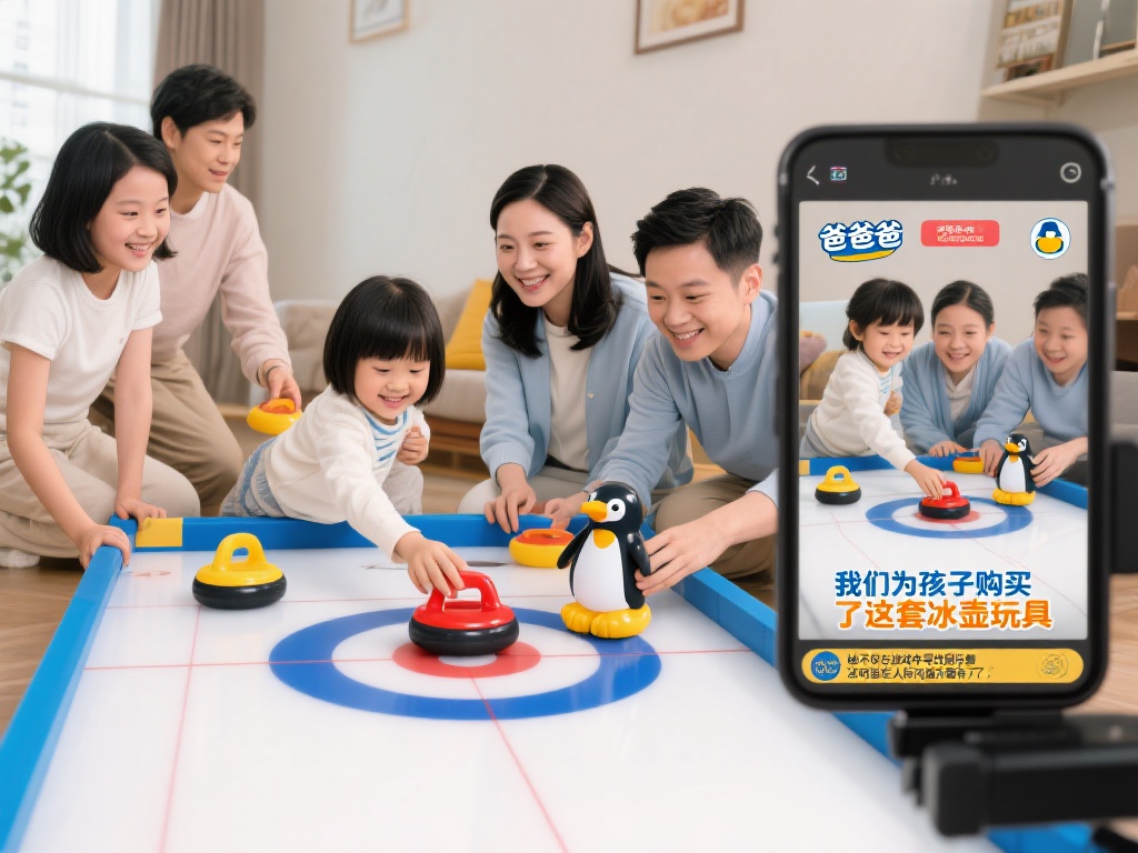 没有一个孩子能拒绝冰壶游戏!企鹅爸爸直播间 冰壶游戏 儿童游戏 儿童玩具 某次直播活动中,企鹅爸爸展示了几个家庭通